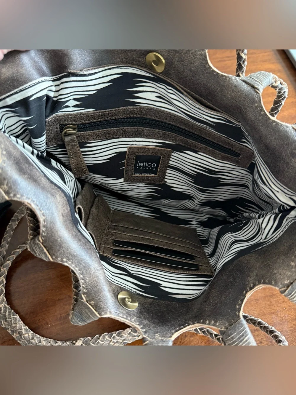 Latico NJ USA Ginny Leather Hobo Bag with Braided Strap Distressed Brown